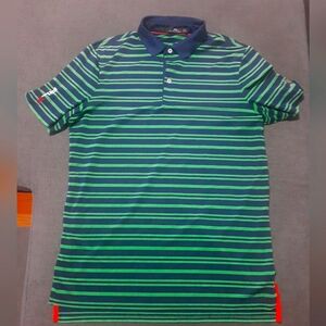 Ralph Lauren RLX Golf Polo Shirt M Blue Green Striped Logo SS Harmony Landing